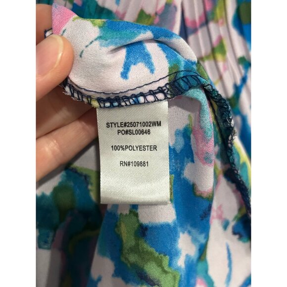 Sunny Leigh Womens Floral Pleated Sheer Blouse Multi-Color Button-Up Sz 1X - Picture 7 of 10